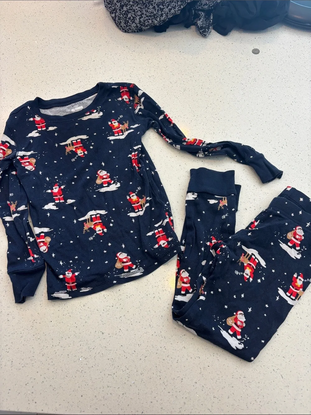 Old Navy Navy Blue Kids Santa Print Pajama Set
